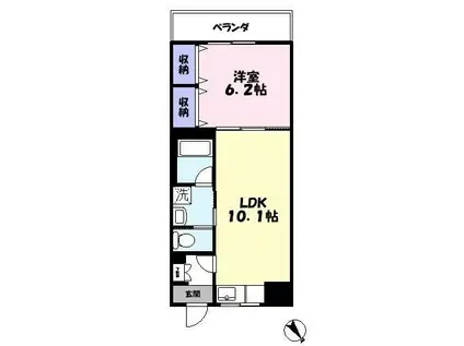 ピアコートB(1LDK/3階)の間取り写真