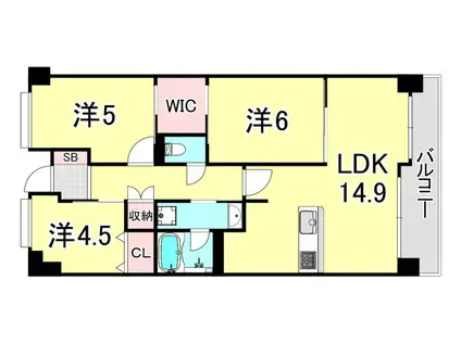 フロンティアタワー難波イースト(3LDK/8階)の間取り写真