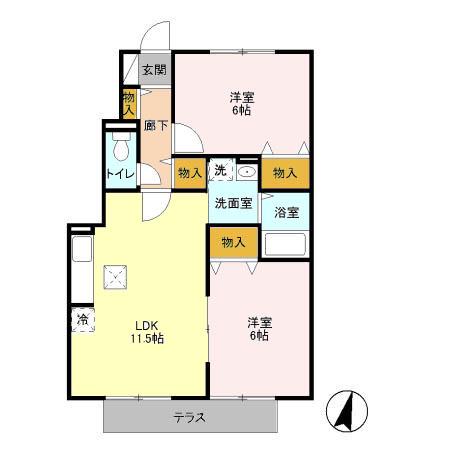 ヴィーベルK3(2LDK/1階)の間取り写真