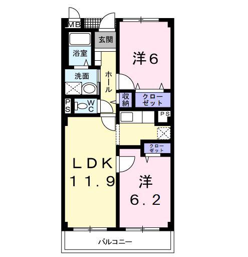フォンテーヌ・パレスB(2LDK/3階)の間取り写真