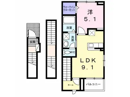 旭テラスNI(1LDK/3階)の間取り写真