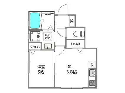 MKS世田谷赤堤(1DK/1階)の間取り写真