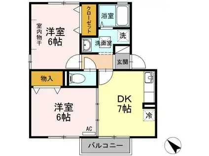ハイツトベラC(2DK/1階)の間取り写真