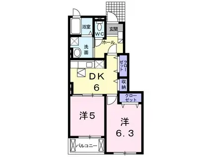 ブルス・ハープII(2DK/1階)の間取り写真