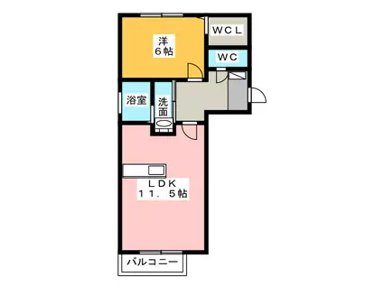 プロシード上浜A棟(1LDK/1階)の間取り写真