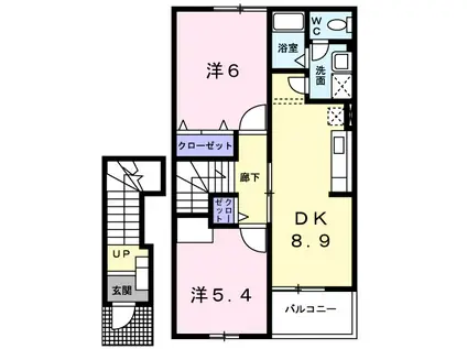 ビビエンダアリスB棟(2DK/2階)の間取り写真