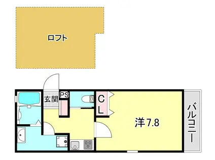 ヴィアーノ神戸上筒井通イースト(1K/2階)の間取り写真