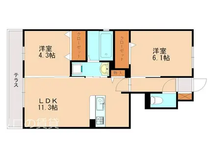 D-ROOM香椎駅・弐番館(2LDK/1階)の間取り写真