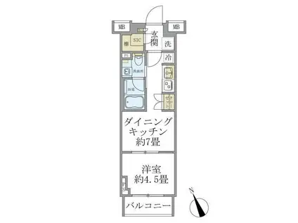 クレヴィア池袋ウエスト(1DK/2階)の間取り写真