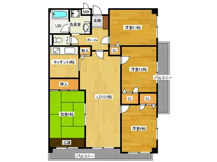 ランドスケープ健軍本町(4LDK/3階)の間取り写真