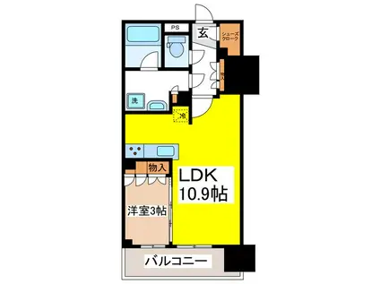 グラディス南石堂(1LDK/12階)の間取り写真