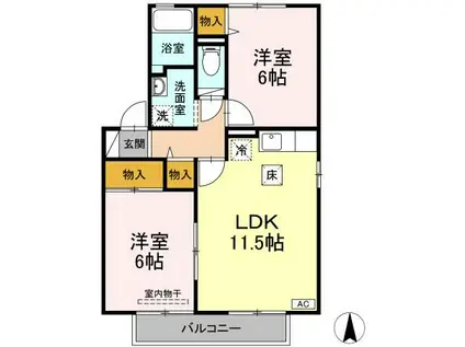 グランドキャッスルGOMI E(2LDK/1階)の間取り写真