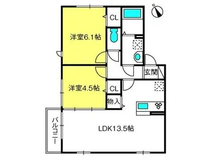 エミールVI(2LDK/2階)の間取り写真