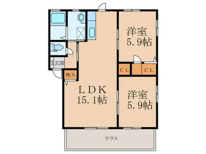 ラフィネ中曽根 A棟(2LDK/1階)の間取り写真