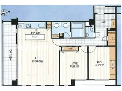 ウェリス麻布狸穴(2LDK/5階)の間取り写真