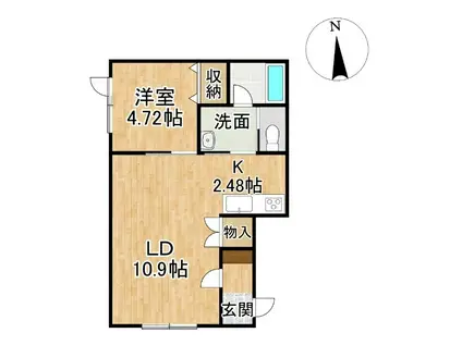 Mマンション(1LDK/2階)の間取り写真