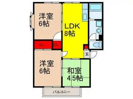 サンライズ曽根西ハイツA(3LDK/2階)の間取り写真