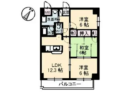 グランピア白島中町(3LDK/4階)の間取り写真