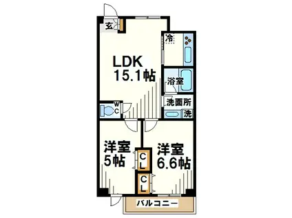 アーバンフラッツつつじヶ丘(2LDK/1階)の間取り写真
