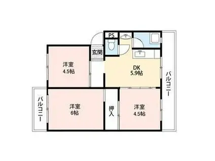 シーサイド貝掛マンションB棟(3DK/4階)の間取り写真