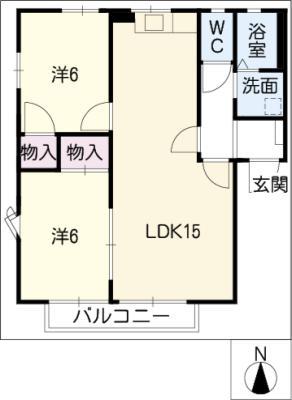笹川ロッジ A(2LDK/2階)の間取り写真