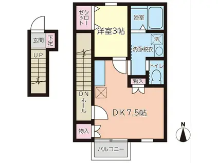 プレモリー長町南B棟(1DK/2階)の間取り写真