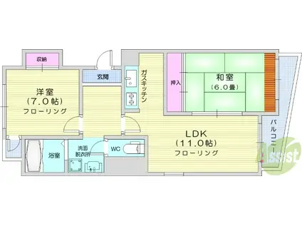 西公園マンション(2LDK/4階)の間取り写真