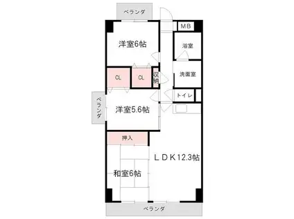 カーサ薬師寺(3LDK/5階)の間取り写真