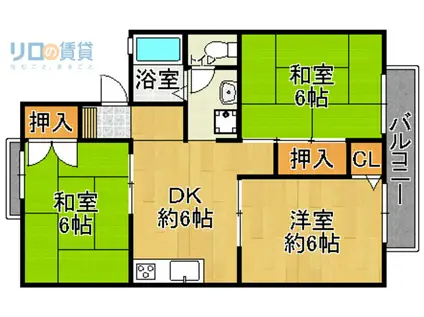 ボナミなかた(3DK/2階)の間取り写真