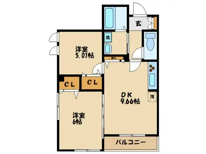 リュミエールB(2LDK/1階)の間取り写真