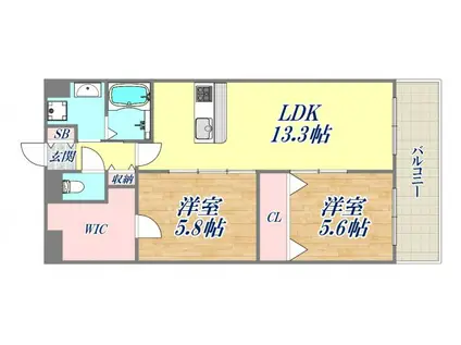 クラニア甲東園(2LDK/2階)の間取り写真