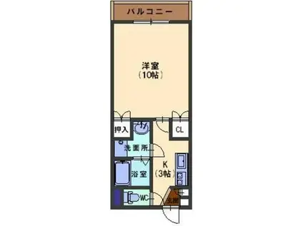 ソレイユレバンテ直江(1K/2階)の間取り写真