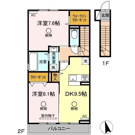 アテリア参番館(2DK/2階)の間取り写真