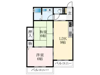 ロイヤルコートI番館(2LDK/1階)の間取り写真
