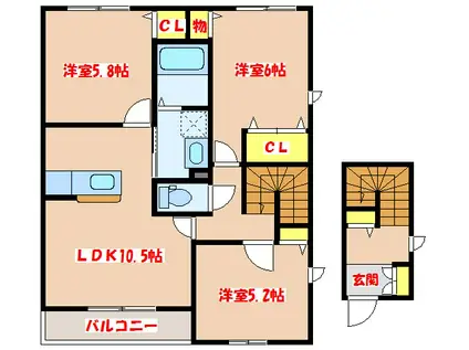 ヴィラーチェ平佐A棟 (3LDK/2階)の間取り写真
