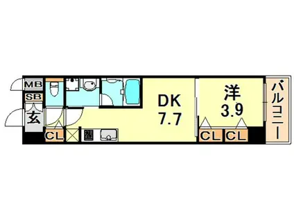 クロスレジデンス神戸元町(1DK/6階)の間取り写真