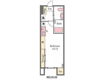 プリムラ(ワンルーム/2階)の間取り写真