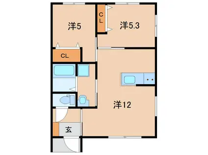 ピュア・ウィンド(2LDK/1階)の間取り写真