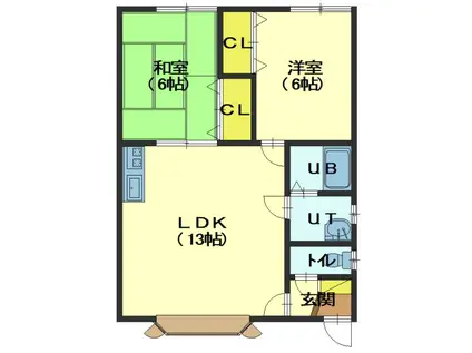 コーポワカキⅡ(2LDK/1階)の間取り写真