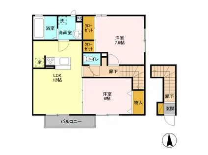 D-ROOMサンメゾン真弓 B201(2LDK/2階)の間取り写真