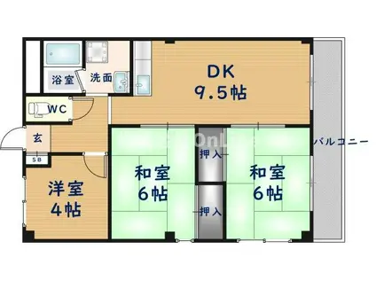 グリーンリーヴス(3DK/2階)の間取り写真