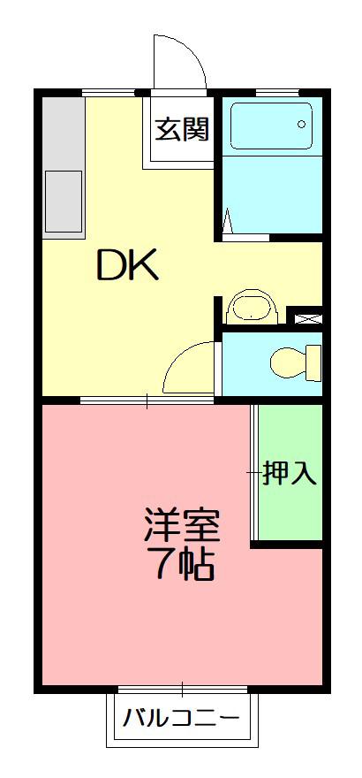 メゾンカトレア(1DK/2階)の間取り写真