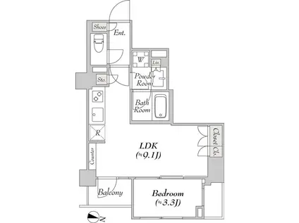 ルミーク千歳船橋(1LDK/1階)の間取り写真