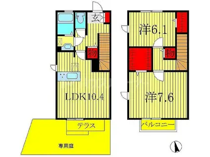 カトレア I(2LDK/1階)の間取り写真