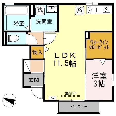 ウエストハイツ(1LDK/1階)の間取り写真