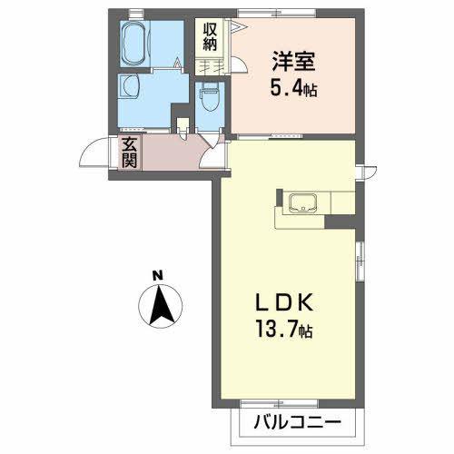ソレイユB(1LDK/1階)の間取り写真