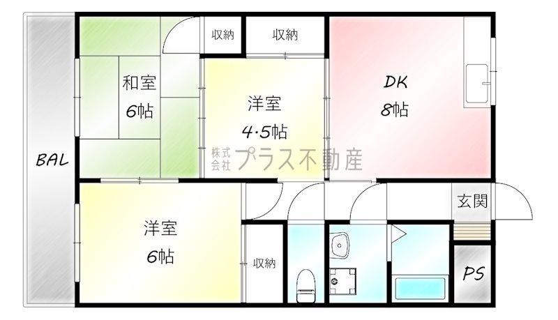 グランシャトー玉川(3DK/5階)の間取り写真