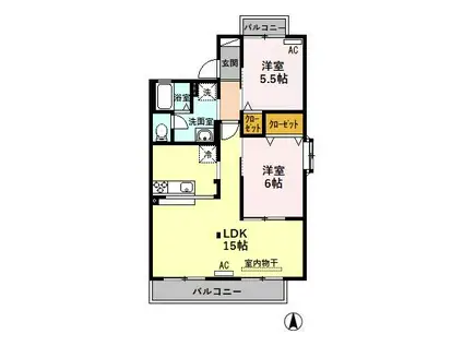 グランディールHAYASHI(2LDK/2階)の間取り写真