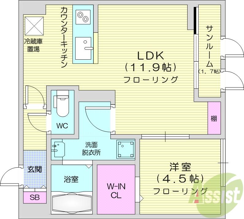 パセオプラシード連坊(1LDK/1階)の間取り写真