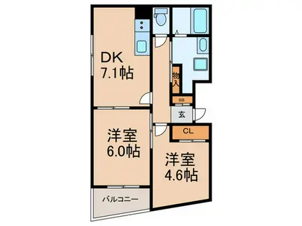 プレステージ南八幡(2DK/3階)の間取り写真